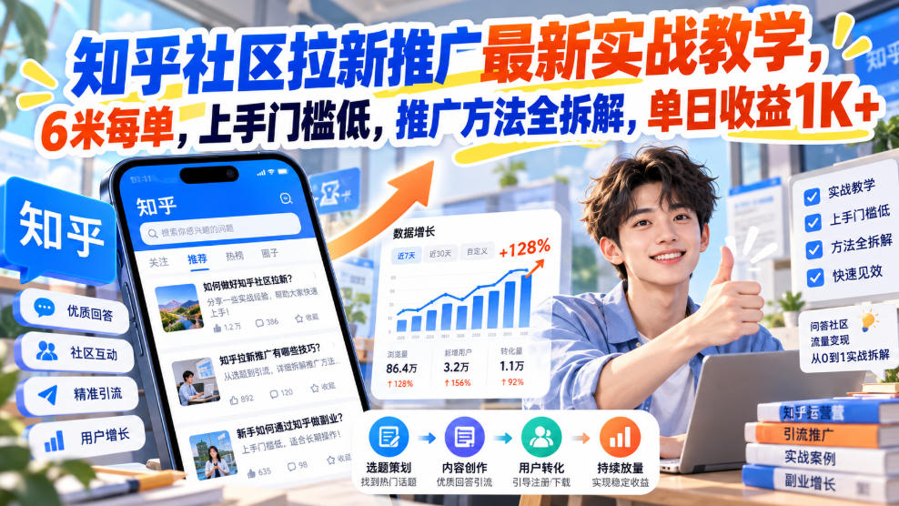 知乎社区拉新推广最新实战教学，6米每单，上手门槛低，推广方法全拆解，单日收益1K+！(更新0930)-创薯资源