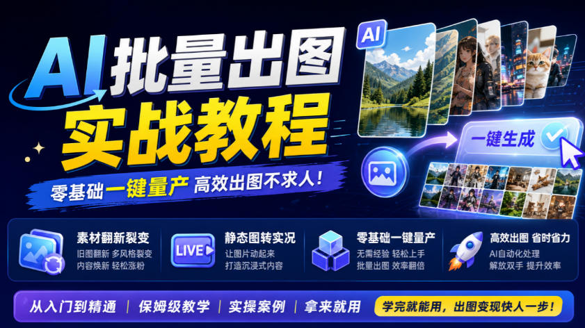 AI批量出图实战教程，素材翻新裂变，静态图转实况，零基础一键量产-创薯资源