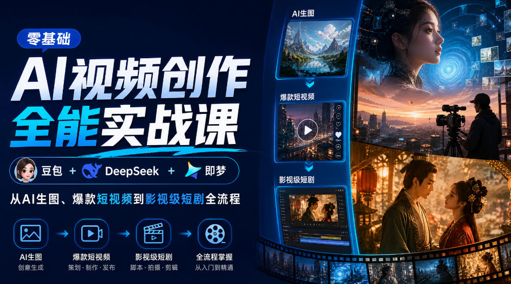 零基础AI视频创作全能实战课｜豆包+DeepSeek+即梦，从AI生图、爆款短视频到影视级短剧全流程-创薯资源