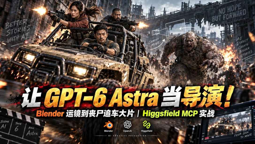 让GPT-6 Astra当导演！Blender运镜到丧尸追车大片｜Higgsfield MCP实战-创薯资源