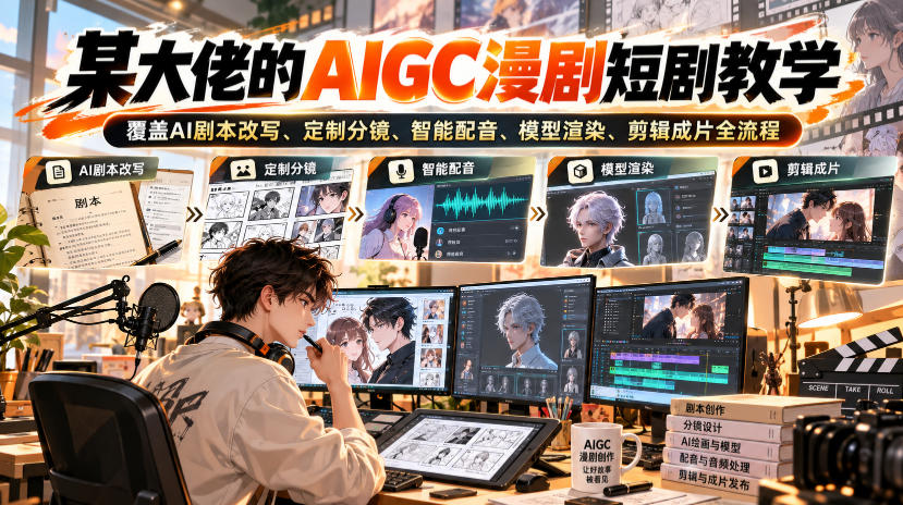 某大佬的AIGC漫剧短剧教学，覆盖AI剧本改写、定制分镜、智能配音、模型渲染、剪辑成片全流程-创薯资源