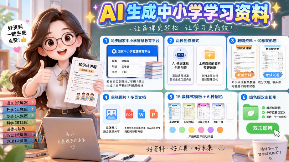 孩子的教辅别再乱买了：同步国家中小学智慧平台，AI一键生成图文教辅和试卷-创薯资源