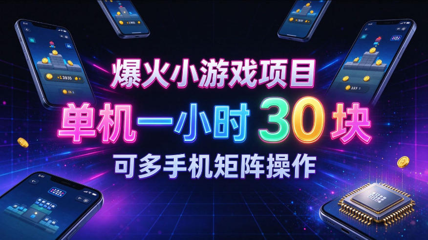 爆火小游戏撸金项目，实测单机一小时30+，可多手机矩阵操作，新手看完一遍就能上手【揭秘】-创薯资源