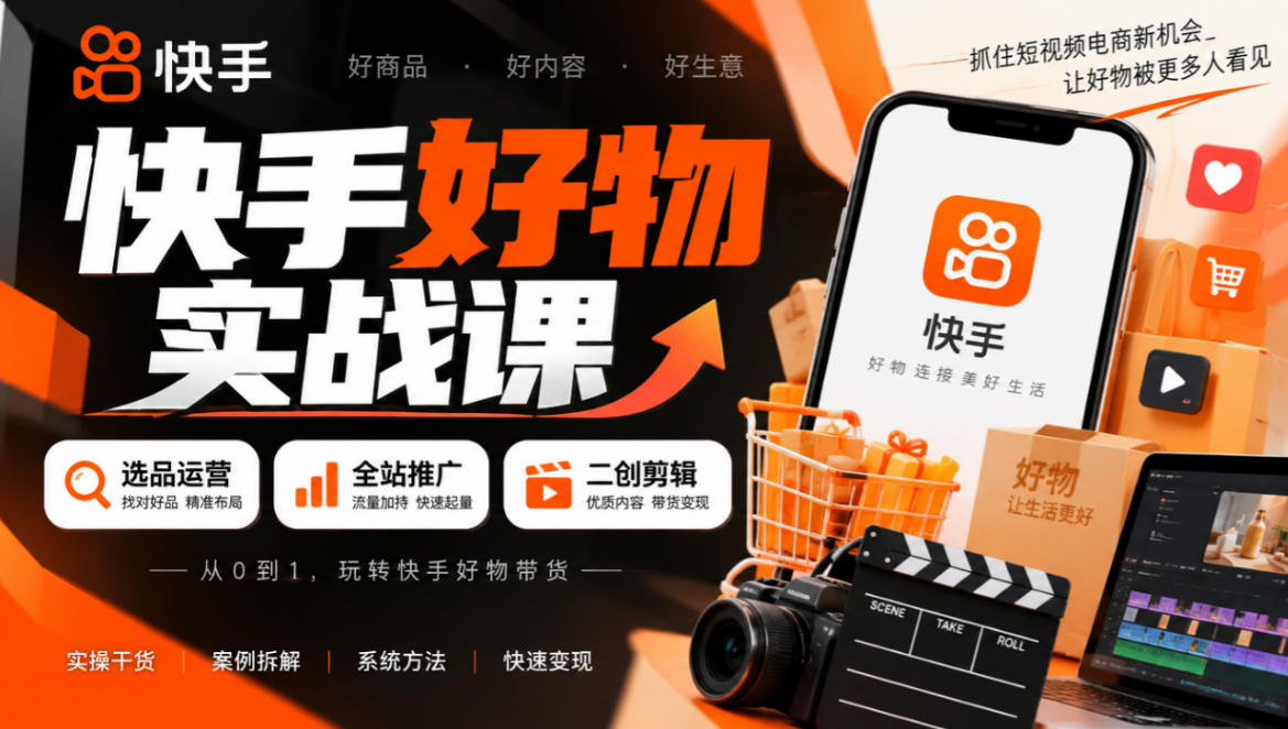 快手好物实战课｜选品运营+全站推广+二创剪辑带货变现-创薯资源