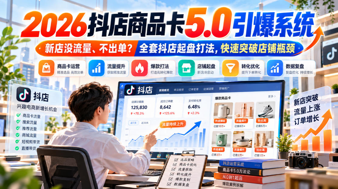 2026抖店商品卡5.0引爆店铺流量，新店没流量、不出单？全套抖店起盘打法，快速突破店铺瓶颈-创薯资源