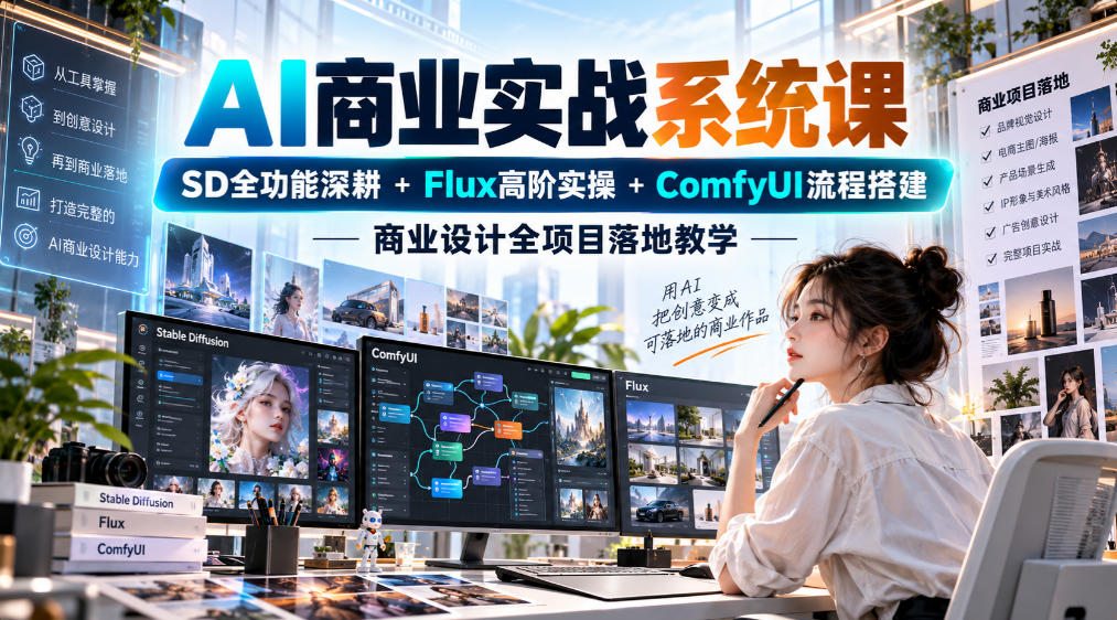 AI商业实战系统课｜SD全功能深耕+Flux高阶实操+Comfyui流程搭建，商业设计全项目落地教学-创薯资源