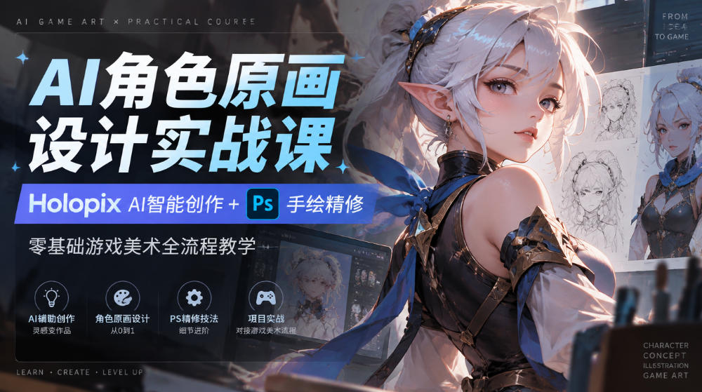 AI角色原画设计实战课｜Holopix AI智能创作+PS手绘精修，零基础游戏美术全流程教学-创薯资源