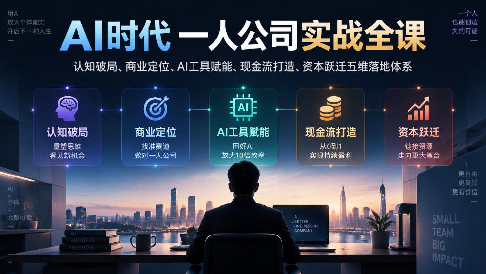 AI时代一人公司实战全课｜认知破局、商业定位、AI工具赋能、现金流打造、资本跃迁五维落地体系-创薯资源