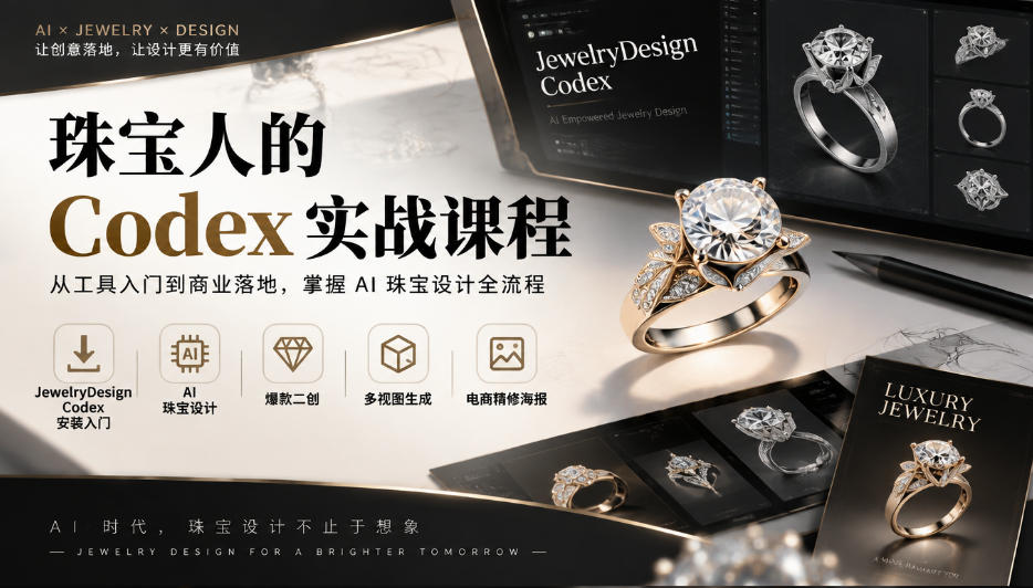 珠宝人的Codex实战课程｜JewelryDesign Codex安装入门、AI珠宝设计、爆款二创、多视图生成、电商精修海报全链路教学-创薯资源