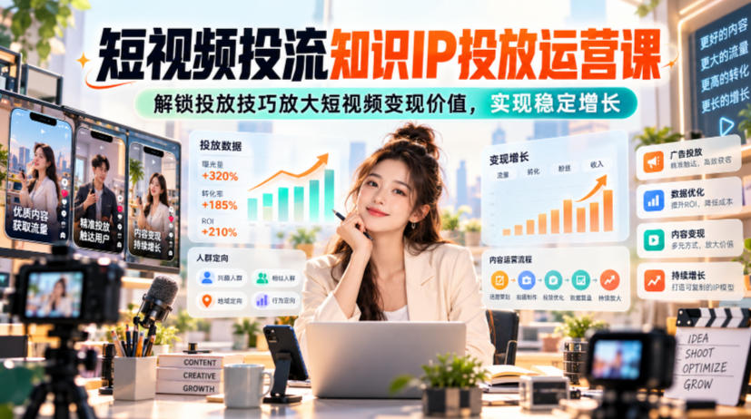 短视频投流知识IP投放运营课，解锁投放技巧放大短视频变现价值，实现稳定增长-创薯资源