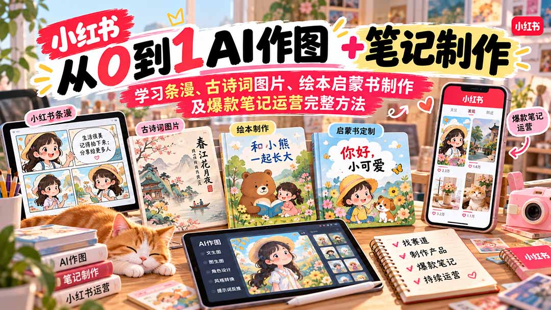 2026小红书AI内容创作从0到1-更新1009：学习条漫、古诗词图片、绘本启蒙书制作及爆款笔记运营完整方法-创薯资源