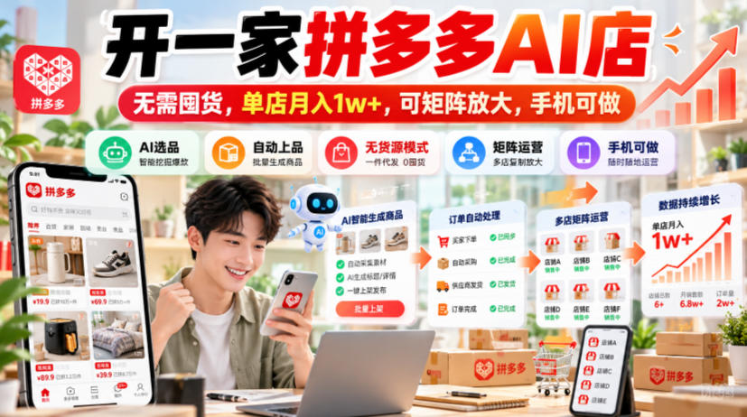 开一家拼多多AI店，无需囤货，单店月入1w+，可矩阵放大，手机可做【揭秘】-创薯资源