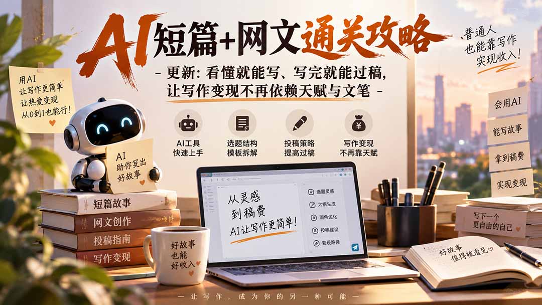 AI短篇+网文通关攻略-更新1009：看懂就能写、写完就能过稿，让写作变现不再依赖天赋与文笔-创薯资源