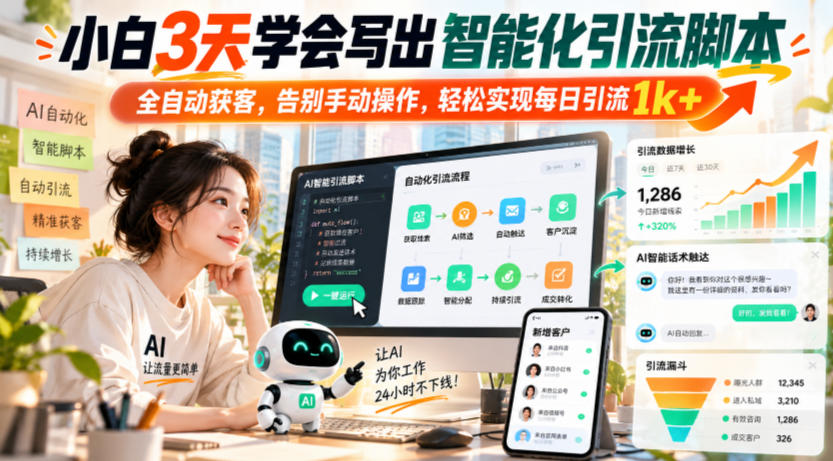 小白3天学会写出智能化引流脚本，全自动获客，告别手动操作，轻松实现每日引流1k+-创薯资源