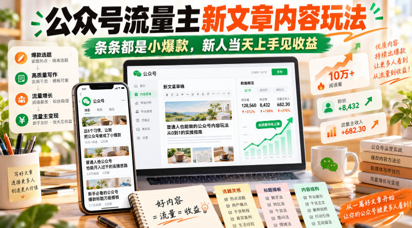 公众号流量主新文章内容玩法，条条都是小爆款，新人当天上手见收益-创薯资源
