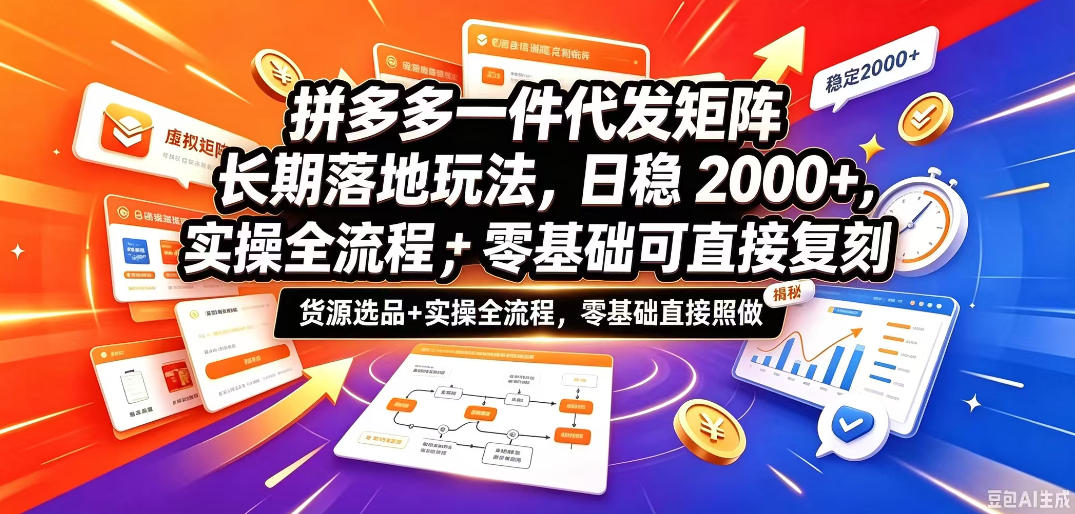 拼多多一件代发矩阵长期落地玩法，日稳入2k+，选品货源+实操全流程，零基础可直接复刻【拆解】-创薯资源