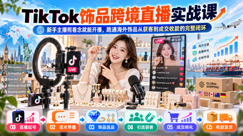 TikTok饰品跨境直播实战课，新手主播照着念就能开播，跑通海外饰品从获客到成交收款的完整闭环-创薯资源