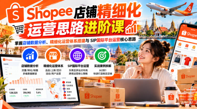Shopee店铺精细化运营思路进阶课，掌握店铺数据分析、精细化运营体系搭建与SIP国际平台运营核心思路-创薯资源