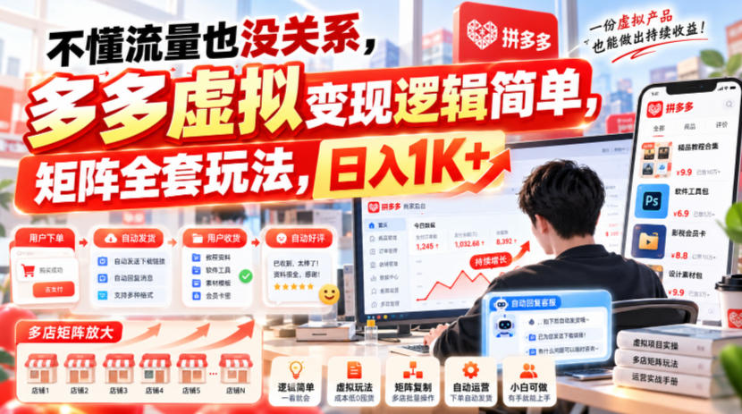 不懂流量也没关系，多多虚拟变现逻辑简单，矩阵全套玩法，日入1K+【揭秘】-创薯资源