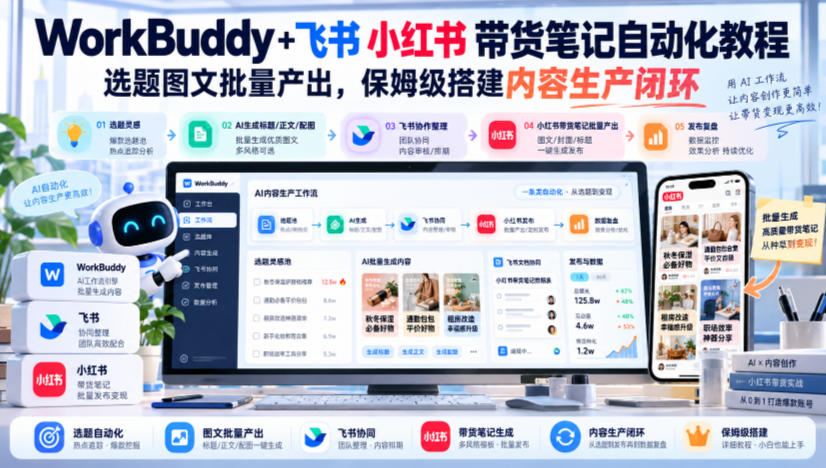 WorkBuddy+飞书小红书带货笔记自动化教程，选题图文批量产出，保姆级搭建内容生产闭环【文档】-创薯资源
