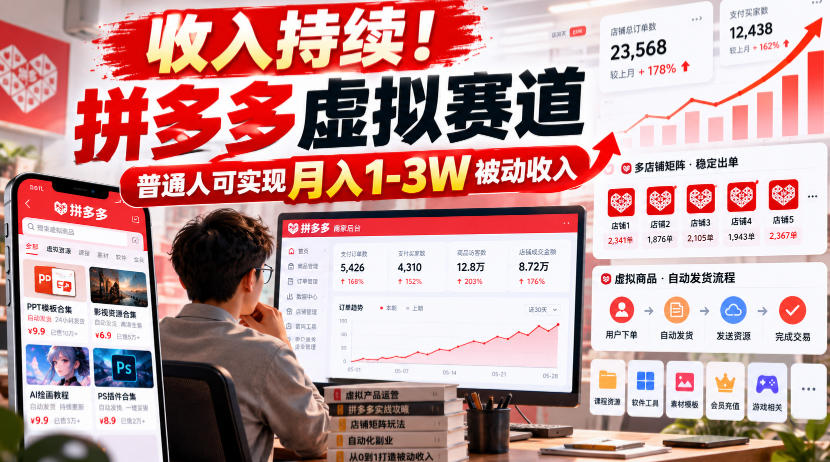 收入持续！拼多多虚拟赛道，普通人可实现月入1-3 W被动收入【揭秘】-创薯资源