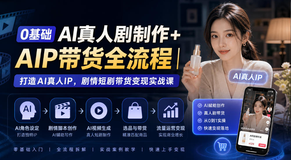 0基础AI真人剧制作+AIP带货全流程｜打造AI真人IP，剧情短剧带货变现实战课-创薯资源