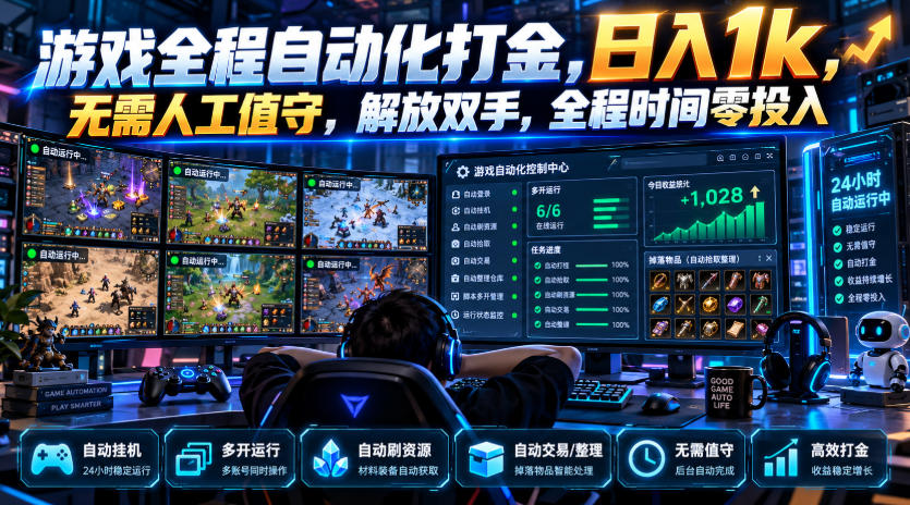 游戏全程自动化打金，日入1k，无需人工值守，解放双手，全程时间零投入【揭秘】-创薯资源