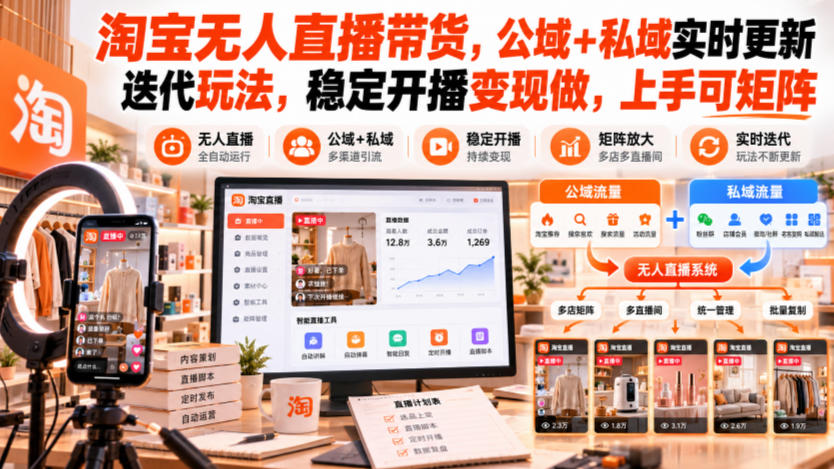 淘宝无人直播带货，公域+私域实时更新迭代玩法，稳定开播变现做，上手可矩阵【揭秘】-创薯资源