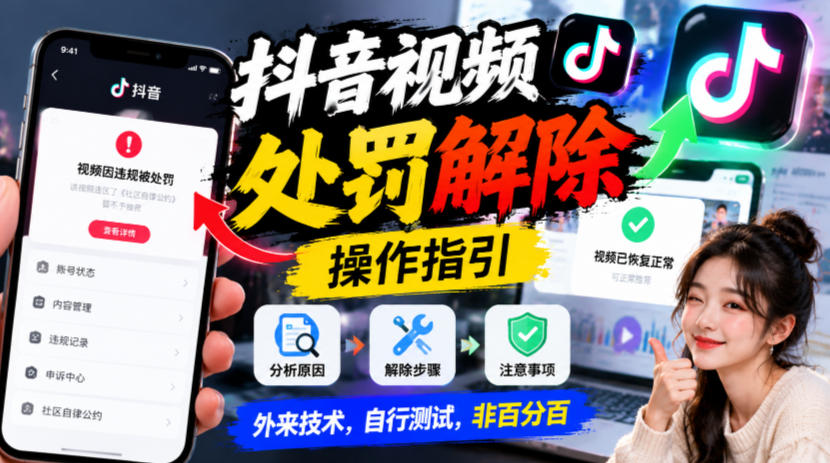 抖音视频处罚解除操作指引，外来技术，自行测试，非百分百-创薯资源