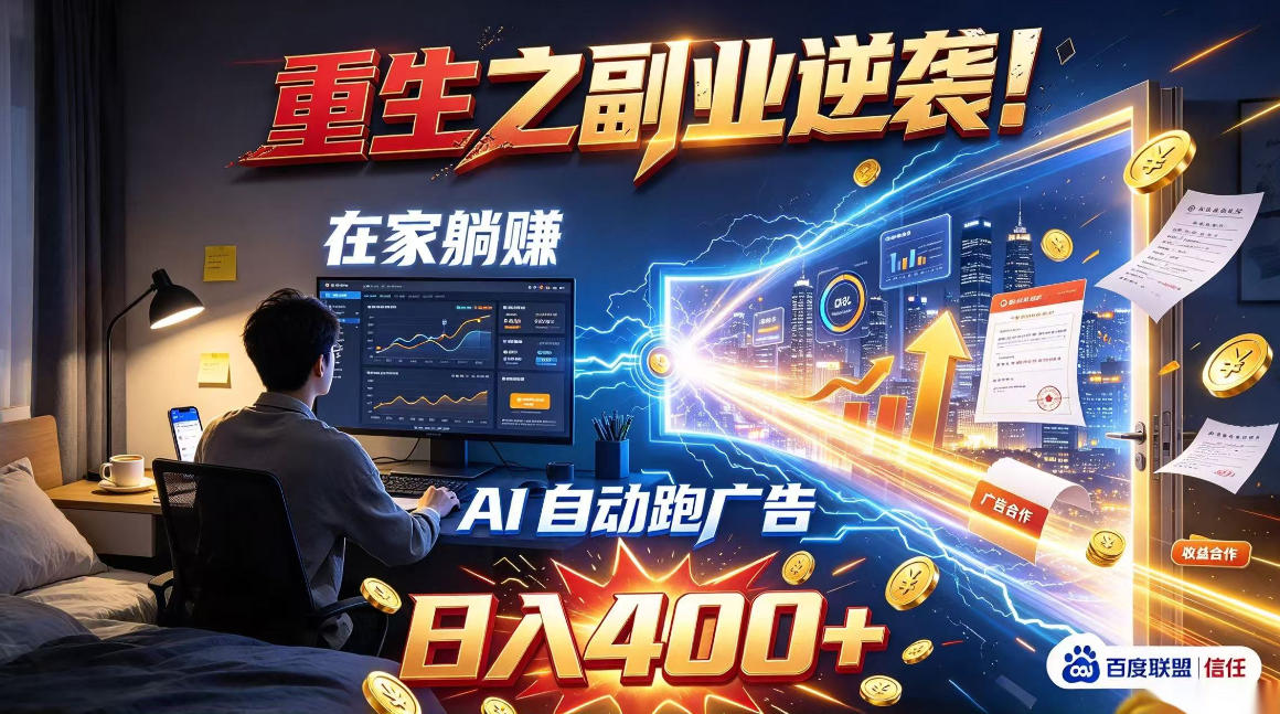 重生之副业逆袭！在家躺赚AI自动跑广告日入400+，无需人工操作【揭秘】-创薯资源