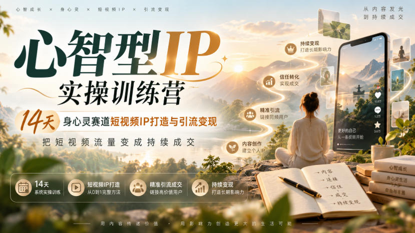 心智型IP实操训练营｜14天身心灵赛道短视频IP打造与引流变现，把短视频流量变成持续成交-云网创