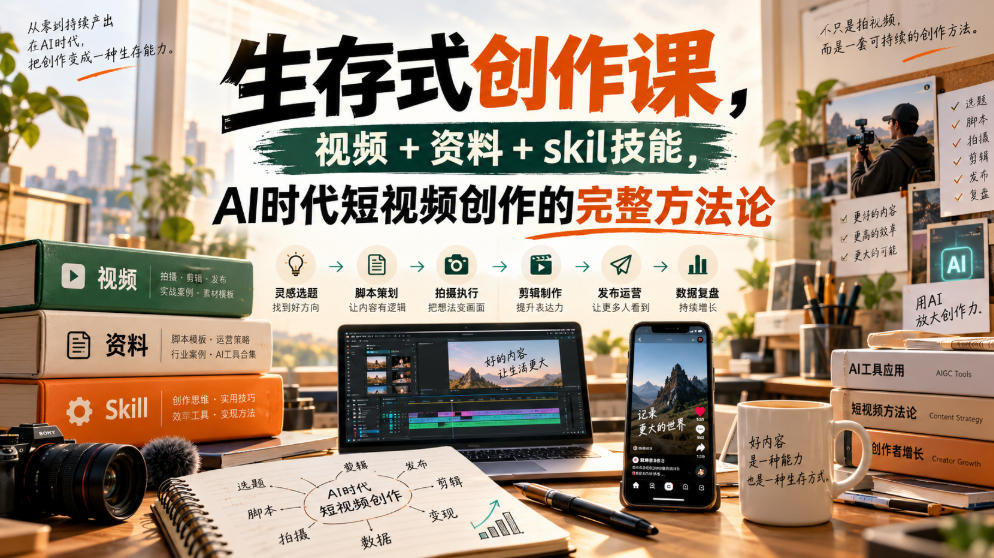生存式创作课，视频+资料+skil技能，ai时代短视频创作的完整方法论-创薯资源