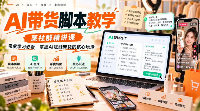 AI带货脚本教学，某社群精讲课，带货学习必看，掌握AI赋能带货的核心玩法-创薯资源