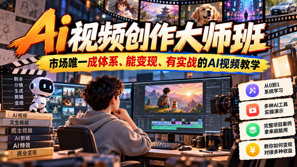 Ai视频创作大师班，市场唯一成体系、能变现、有实战的AI视频教学(更新2026)-创薯资源