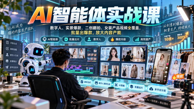 AI智能体实战课，数字人、实景爆款、二创翻拍、女装产品视频全覆盖，批量出爆款，放大内容产能-创薯资源