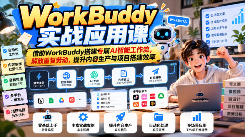 WorkBuddy实战应用课，借助WorkBuddy搭建专属AI智能工作流，解放重复劳动，提升内容生产与项目搭建效率-创薯资源