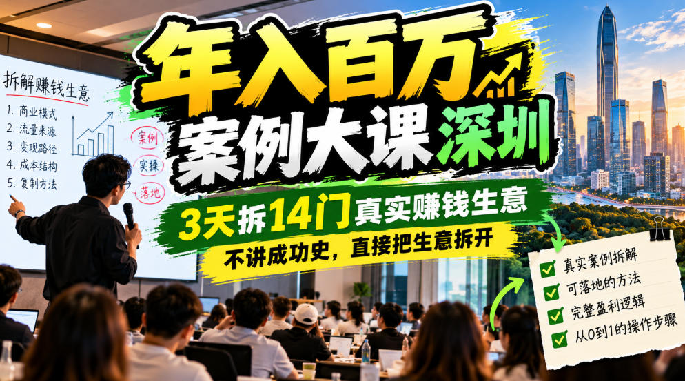 年入百W案例大课深圳，3天拆14门真实賺钱生意，不讲成功史，直接把生意拆开-创薯资源