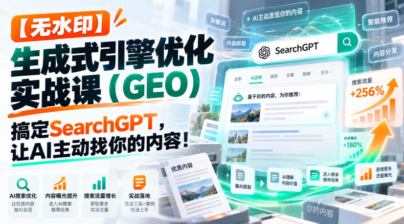 【无水印】生成式引擎优化(GEO)实战课：搞定SearchGPT，让AI主动找你的内容！【原创双语字幕】-创薯资源