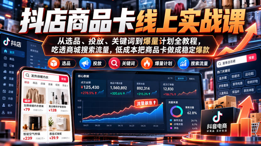 卫阳-抖店商品卡线上实战课｜从选品、投放、关键词到爆量计划全教程，吃透商城搜索流量，低成本把商品卡做成稳定爆款-创薯资源
