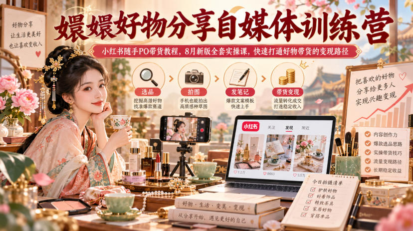 嬛嬛好物分享自媒体训练营｜小红书随手PO带货教程，8月新版全套实操课，快速打通好物带货的变现路径-创薯资源
