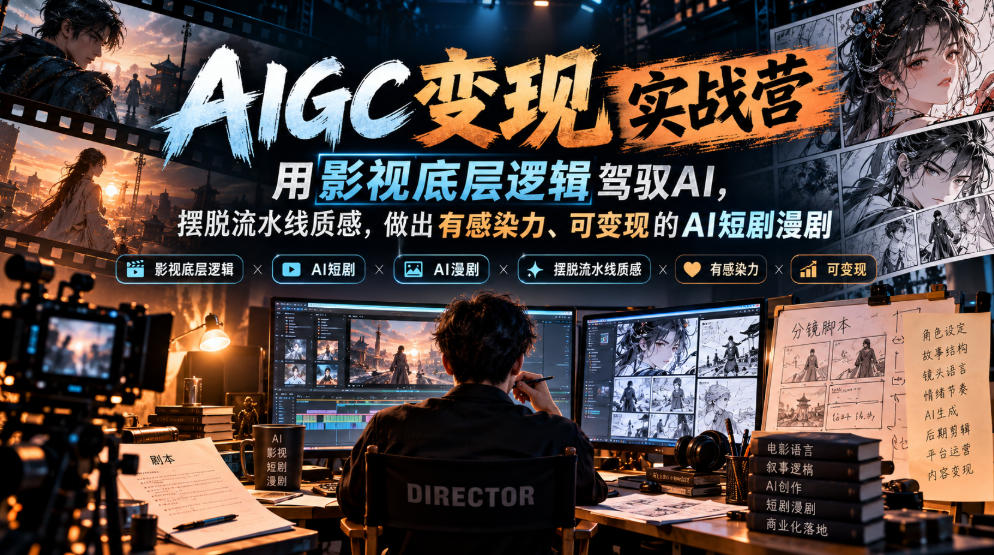 AIGC变现实战营，用影视底层逻辑驾驭AI，摆脱流水线质感，做出有感染力、可变现的AI短剧漫剧-创薯资源