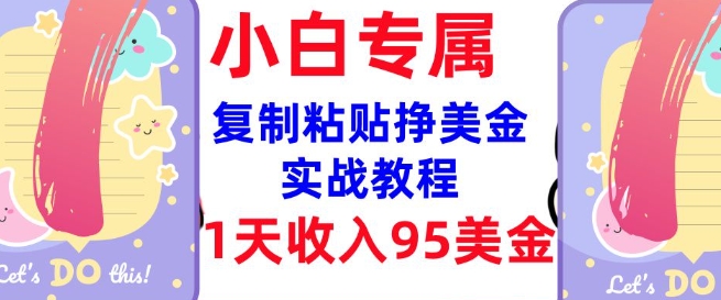 复制粘贴挣美金，0门槛，1天收入95美刀，3分钟学会，内部教程(首次公开)-创薯资源