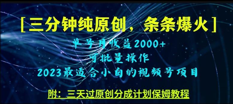 三分钟制作视频号纯原创，条条爆款，轻松月入过万【揭秘】-创薯资源