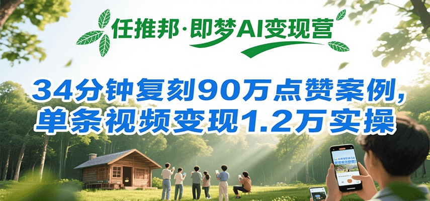 任推邦·即梦AI变现营，34分钟复刻90万点赞案例，单条视频变现1.2万实操-创薯资源
