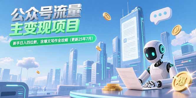 公众号流量主变现项目，新手日入四位数，含爆文写作全攻略(更新25年7月-创薯资源