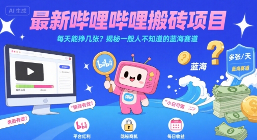 最新哔哩哔哩上B站搬砖项目，每天能挣几张？揭秘一般人不知道的蓝海赛道-创薯资源