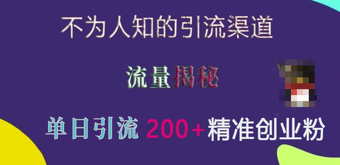 不为人知的引流渠道，流量揭秘，实测单日引流200+精准创业粉【揭秘】-创薯资源