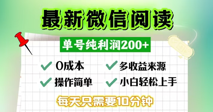 微信阅读最新玩法，每天十分钟，单号一天200+，简单0零成本，当日提现-创薯资源