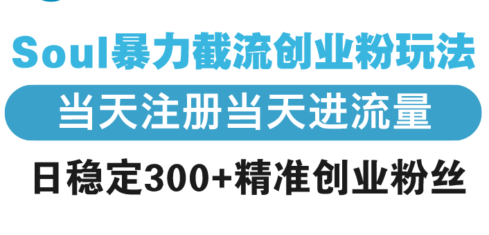 Soul暴力截流创业粉玩法，当天注册当天进流量，日稳定300+精准创业粉丝-创薯资源