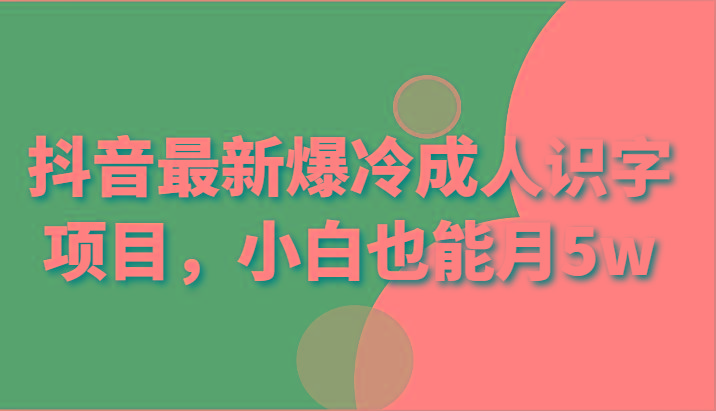 抖音最新爆冷成人识字项目，小白也能月5w-创薯资源